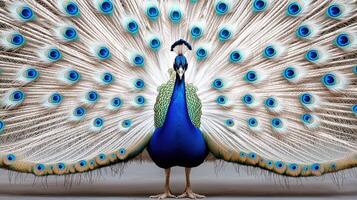 Majestic Indian Peacock Displaying its Stunning Plumage Beautiful Bird Feathers Wildlife photo