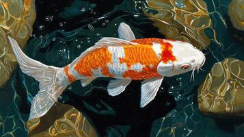 Vibrant Koi Fish Swimming in a Pond Detailed Image of an Orange and White Koi Carp photo
