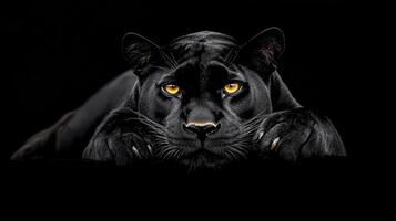 Majestic Black Panther Portrait Intense Gaze Powerful Wildcat Close Up Dark Background Wildlife photo
