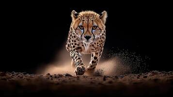 Majestic Cheetah Running Towards Camera in Dust Wild Cat Big Cat African Predator Fast Speed Action Wildlife Nature photo