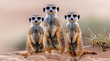 Three Meerkats Standing Together in the Desert Sand Wildlife photo