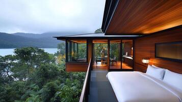 Luxurious Wooden Villa with Stunning Lake and Mountain View Bedroom Suite photo