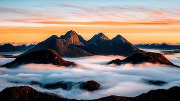 Majestic Mountain Peaks at Sunrise Above a Sea of Clouds Scenic Landscape photo