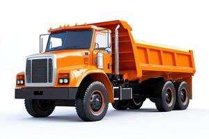 A bright orange dump truck designed for transporting and unloading materials. photo
