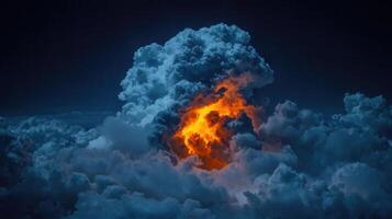 Fiery Inferno Within Dark Cloudscape Dramatic Sky Aerial View Orange Fire Cloud photo