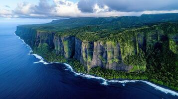 Majestic Ocean Cliffs Lush Green Tropical Rainforest Aerial View Stunning Landscape photo