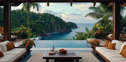 Luxurious Tropical Villa Infinity Pool Ocean View Relaxing Getaway photo