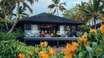 Luxurious Tropical Villa with Ocean View Modern Design and Stunning Scenery Private Deck and lush tropical plants photo