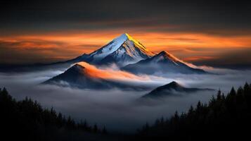 Majestic Sunrise Mountain Peak Above Cloudscape Scenic View Breathtaking Landscape photo