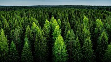 Lush Green Coniferous Forest Aerial View Nature Conservation and Environmental Beauty photo