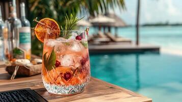 Refreshing Summer Cocktail by the Poolside Tropical Getaway Drink photo