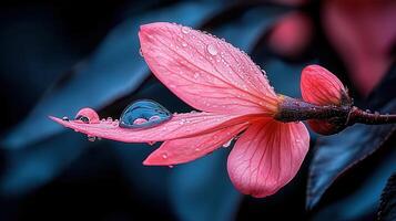 Pink Flower Petals with Dew Drops Close up Macro of a Delicate Blossom photo
