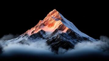 Majestic snow capped mountain peak at sunrise above clouds dramatic landscape scenery photo