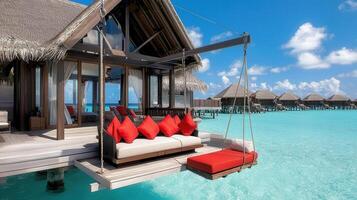 Luxurious overwater bungalow with a private swing bed offering stunning ocean views and relaxation Escape to paradise photo