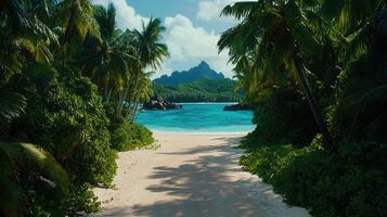 Serene Tropical Beach Path Leads to Turquoise Ocean Paradise Stunning Island Landscape photo