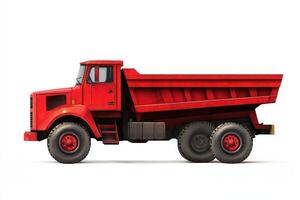A red dump truck designed for transporting materials in construction and industrial settings. photo