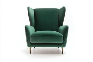 A stylish green armchair with a modern design, perfect for home decor and comfort. photo