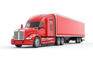A red semi-truck with a trailer, designed for transporting goods. photo