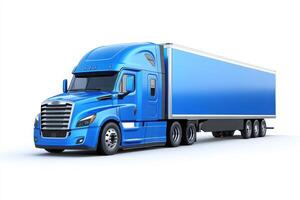 A blue semi-truck with a trailer, designed for transporting goods. photo