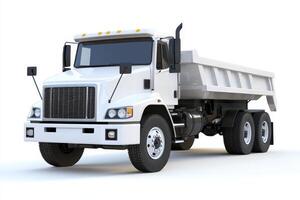 A white dump truck designed for transporting and unloading materials. photo