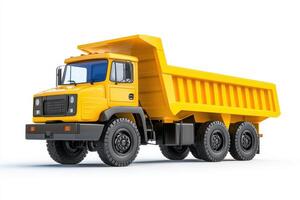 A yellow dump truck designed for transporting and unloading materials. photo