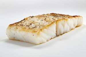 A perfectly cooked piece of fish, showcasing its flaky texture and seasoning. photo