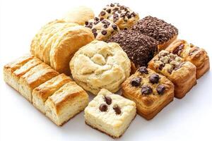 A variety of baked goods including biscuits, pastries, and cookies arranged aesthetically photo