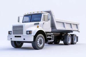 A white dump truck designed for transporting and unloading materials photo