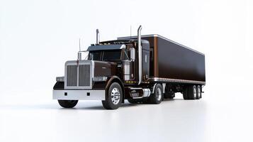 A detailed 3D rendering of a brown semi-truck with a trailer on a white background. photo