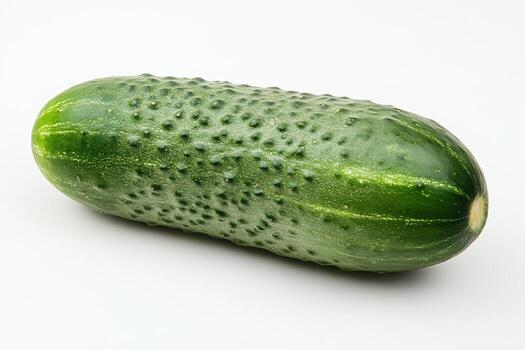 A fresh cucumber on a white background, showcasing its textured skin and elongated shape photo