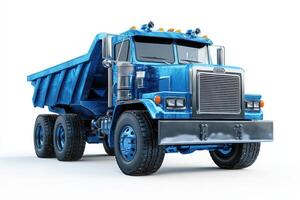 A blue dump truck designed for transporting materials. photo
