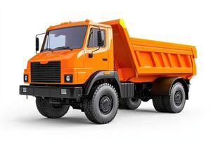A bright orange dump truck designed for transporting and unloading materials photo