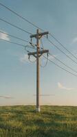 A 3d rendering of a telephone pole in a grassy field photo