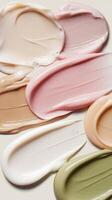Various creams and lotions are arranged in a circle photo