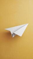 3d render white paper plane with yellow background photo