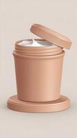 An open container of cream with a lid on top photo