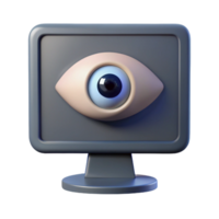 stunning contemporary A single eye staring out from a computer screen, unsettling and voyeuristic style, dim and shadowy lighting professional png