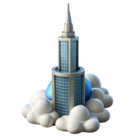 serene vintage A single, towering skyscraper piercing the clouds, minimalist design, futuristic architecture, high quality png