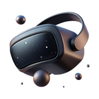 dramatic artistic A virtual reality headset floating in space, sleek black design, dramatic lighting, product design style exclusive png