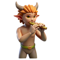 serene classic A mischievous satyr playing a pan flute in a sun-dappled forest, Impressionist style premium png