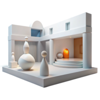vibrant rustic A modern art museum with sleek white walls and minimalist sculptures, bright natural light detailed png