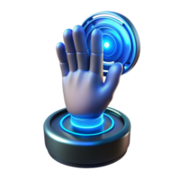 serene traditional A hand reaching out to touch a holographic interface, futuristic design, blue light, digital art style authentic png