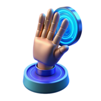 vibrant vintage A hand reaching out to touch a holographic interface, futuristic design, blue light, digital art style high resolution png