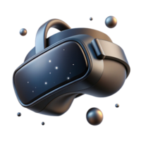 elegant artistic A virtual reality headset floating in space, sleek black design, dramatic lighting, product design style genuine png
