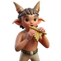 extraordinary traditional A mischievous satyr playing a pan flute in a sun-drenched forest glade, Impressionist style high resolution png