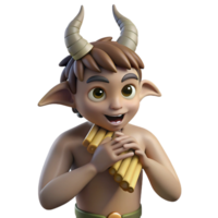impressive modern A mischievous satyr playing a pan flute in a sun-drenched forest glade, Impressionist style high quality png