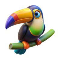 beautiful vintage A colorful toucan perched on a branch, vibrant beak and feathers, cartoon style detailed png