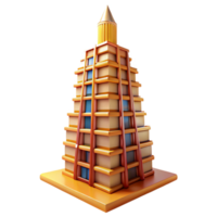 elegant vintage A towering skyscraper made entirely of books, warm interior lighting, whimsical, intricate details, authentic png