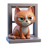 magnificent vintage A grumpy-looking cat sitting on a windowsill, indoor setting, humorous style, high resolution png