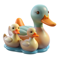 serene rustic A family of ducks swimming in a pond, fluffy feathers and playful interactions, cute and whimsical style professional png